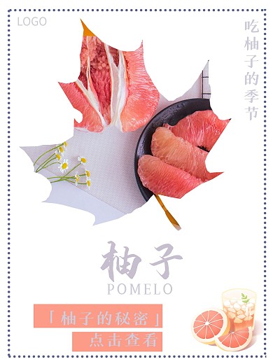 秋季柚子应季水果宣传海报