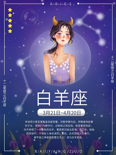 十二星座之白羊座梦幻小清新海报
