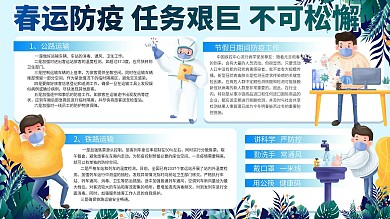小清新春运防疫手绘风科普内容型展板