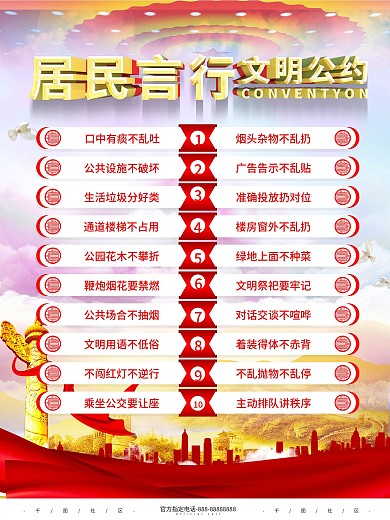 社区居民言行文明公约公益海报