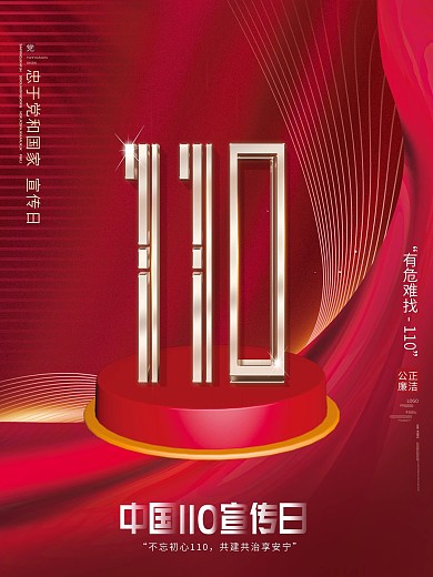 原创简约党建全国中国110宣传日宣传海报