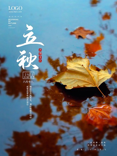 二十四节气立秋秋分秋天入秋落叶海报