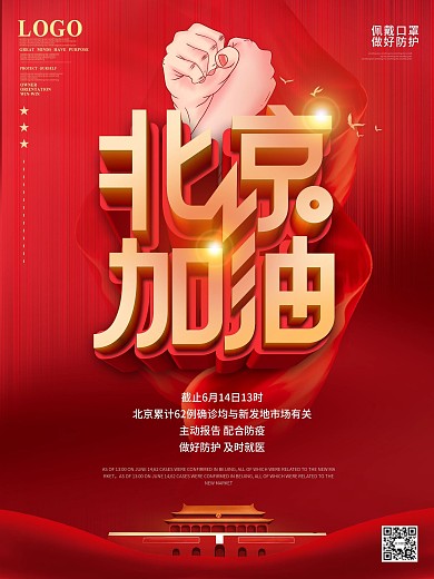 原创红色防疫北京加油公益海报