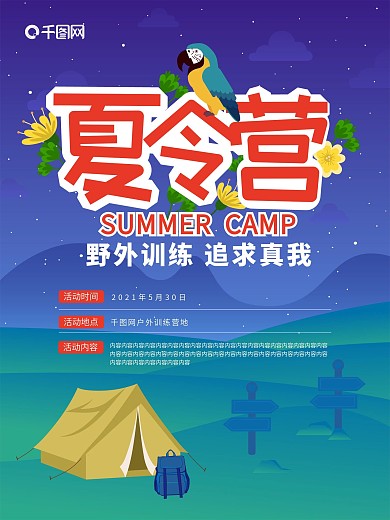 夏令营夜晚露营星空郊外户外旅游原创海报