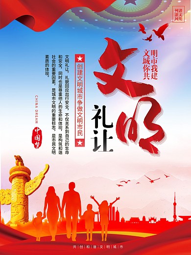 社区创建文明城市系列海报5（文明礼让）