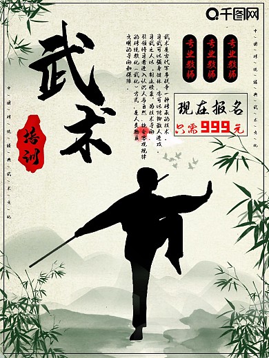武术培训水墨宣传海报
