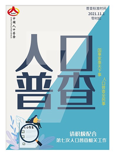 简约大气第七次人口普查标语宣传海报