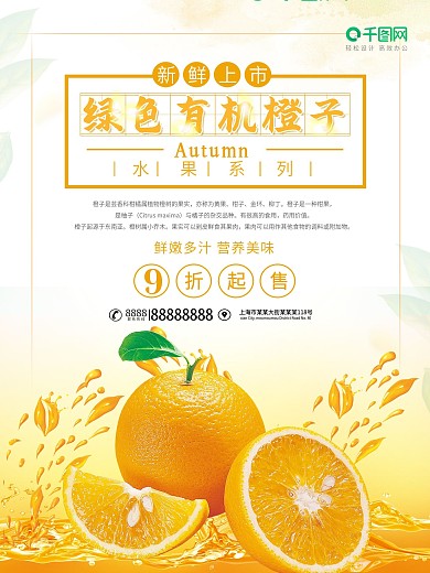 绿色有机橙子促销海报
