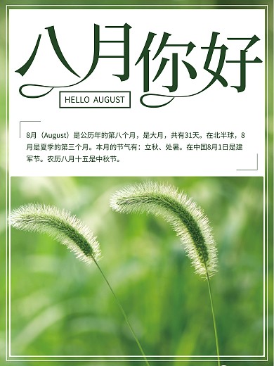 小清新八月你好摄影图合成海报1