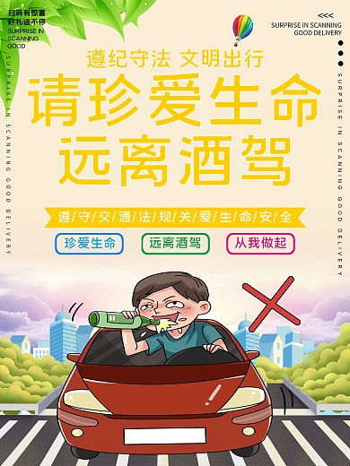 珍爱生命远离酒驾公益宣传海报