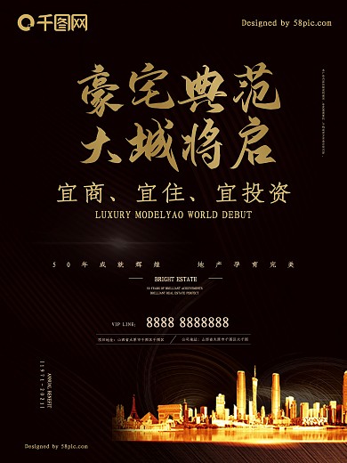 高档黑金商业地产海报