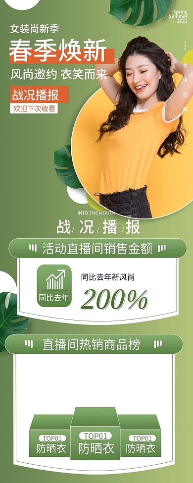 直播间简约小清新春季女装活动复盘信息长图