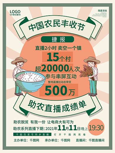 大气复古助农直播喜报成绩单海报