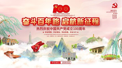 创意插画风建党100周年活动背景宣传展板