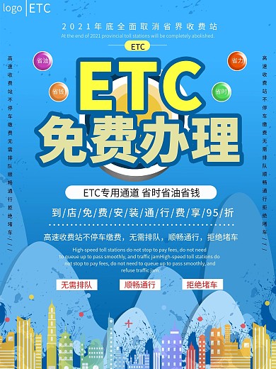 扁平风ETC免费办理宣传海报