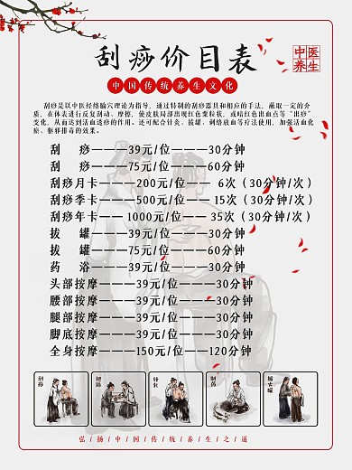 刮痧的价目表中医海报