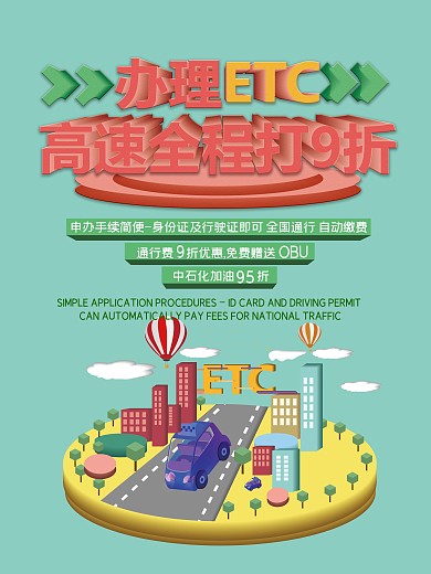 创意3D办理高速ETC优惠打折海报