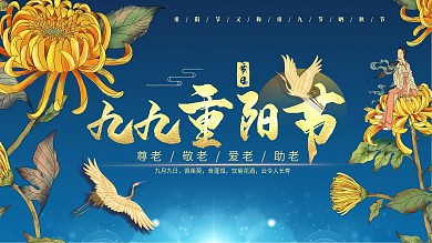 九九重阳节蓝色展板菊花