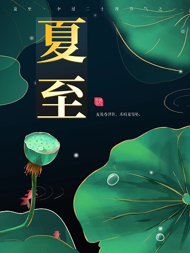 手绘清新夏至节气海报