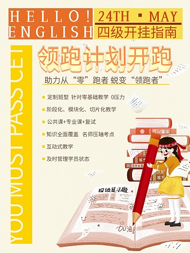 英语四级课程培训宣传海报