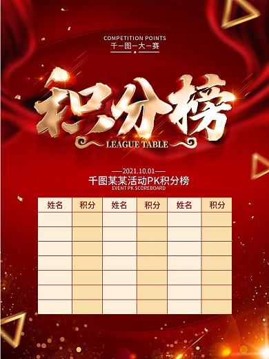 原创红色大气积分榜海报