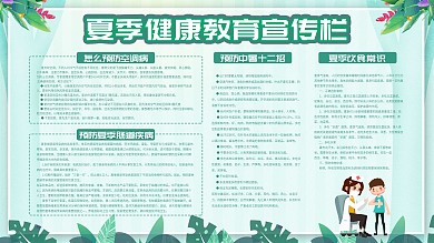 简约风蓝色小清新夏季健康养生宣传栏
