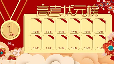 高考状元榜喜报英雄榜喜庆金牌红色展板