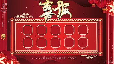 原创手绘红色2020喜庆高考喜报捷报展板