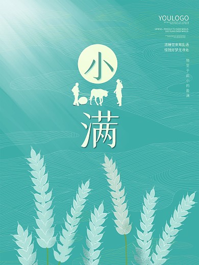 简约夏天小满节气宣传海报手绘麦穗线条背景
