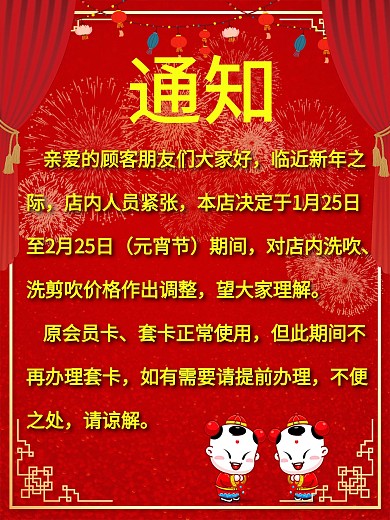 除夕新年专用价目表