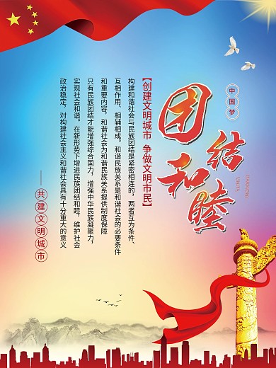 党建风创建文明城市系列海报团结和睦