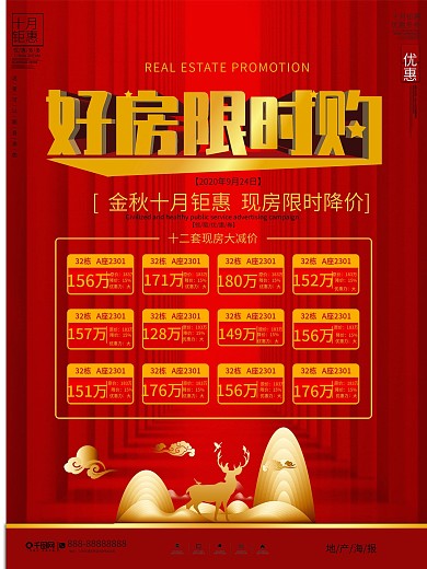 简约大气红色地产内容型海报