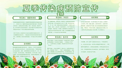 手绘小清新夏季传染病预防宣传栏横版海报