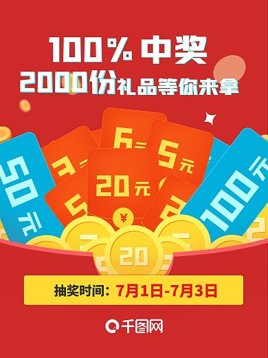 双十二电商原创促销活动氛围中奖优惠券海报