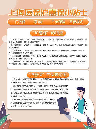 橙色简约风格上海医保沪惠保宣传公益海报