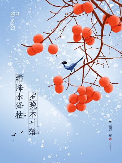霜降节气海报柿子小鸟
