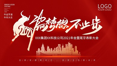 大气2021牛年公司年会尾牙表彰大会展板