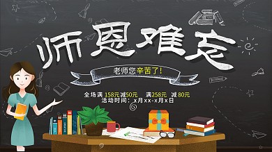 可爱卡通师恩难忘谢师宴展板