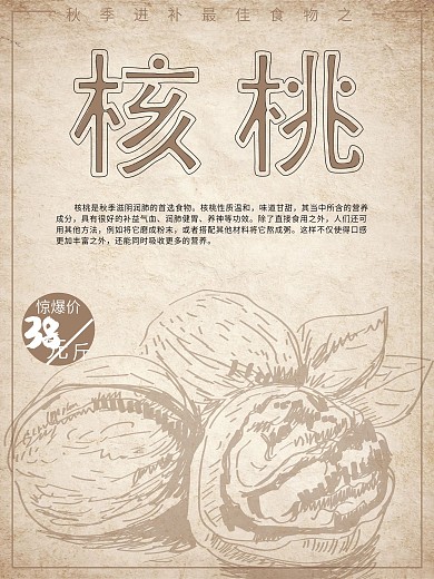 素描核桃促销海报