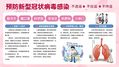 粉色卡通预防新冠病毒感染不造谣展架设计