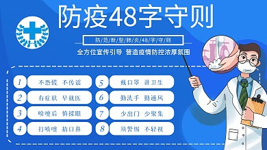 蓝色极简设计防疫48字守则宣传展板设计