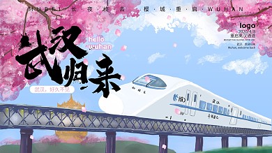 原创手绘唯美武汉归来重启展板