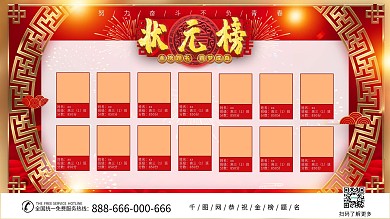 红色喜庆简约中国风状元榜荣誉墙展板