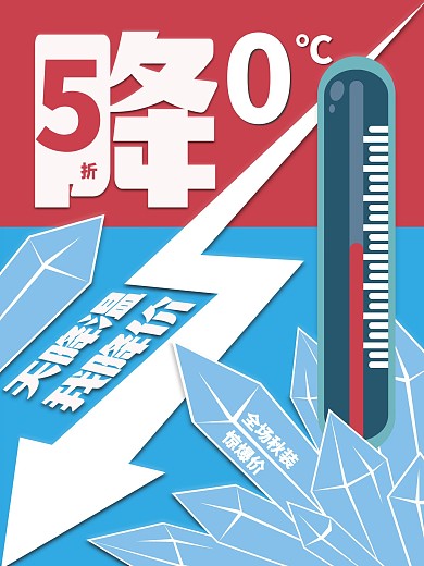 天降温我降价创意0℃温度计促销海报