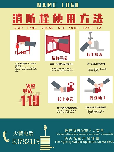 简约超市连锁店消防栓使用方法说明海报