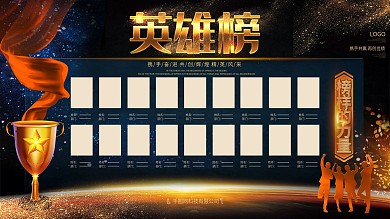 黑金大气企业销售业绩榜英雄榜光荣榜展板