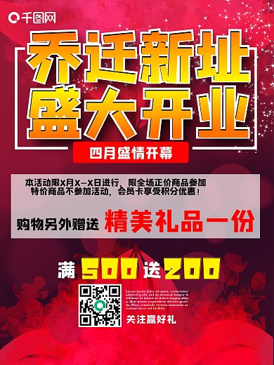 乔迁新址盛大开业购物买送宣传促销海报
