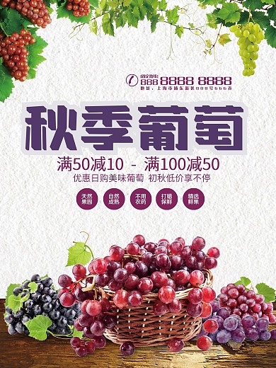 简约清新秋季葡萄水果海报