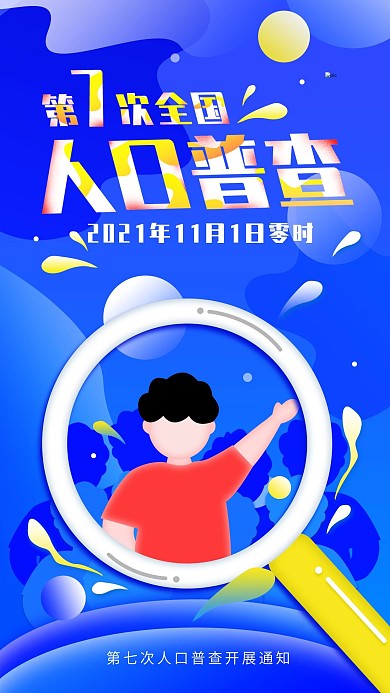 原创第七次人口普查开展通知手机海报配图