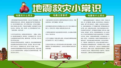 蓝色卡通可爱地震救灾宣传栏展板